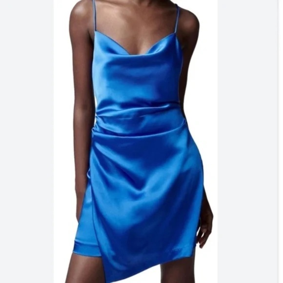 Zara Royal Blue Satin Effect Mini Dress. Size Small. - Picture 6 of 6